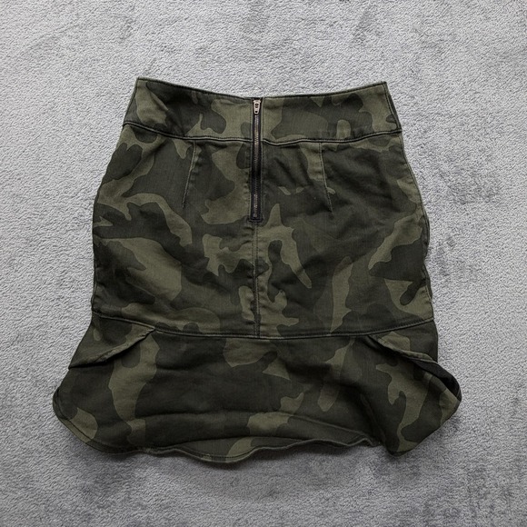 White House Black Market Skirt Womens 0 Green Camo Ruffle Hem Stretch Zip Back - Picture 2 of 8